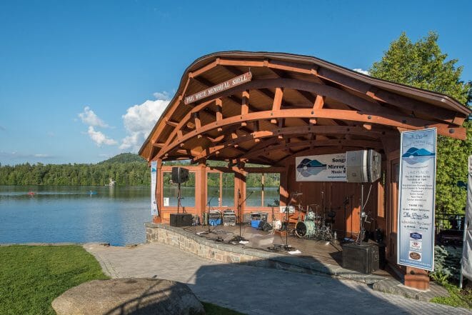 Douglas fir and Glulam Band Shell at Lake Placid in NY