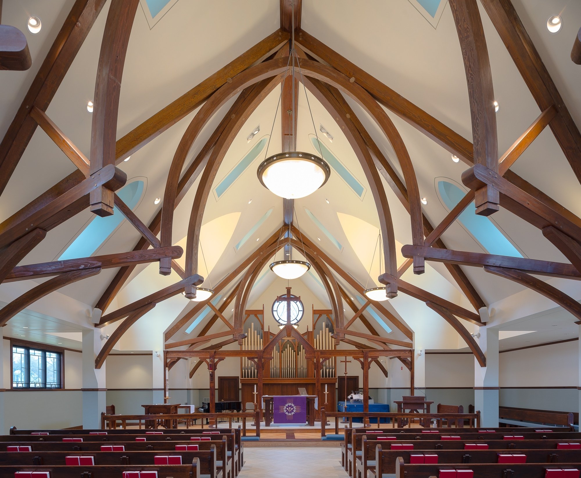 Arched Timber Trusses in Saint Andrew's Church in Ridgefield, CT.