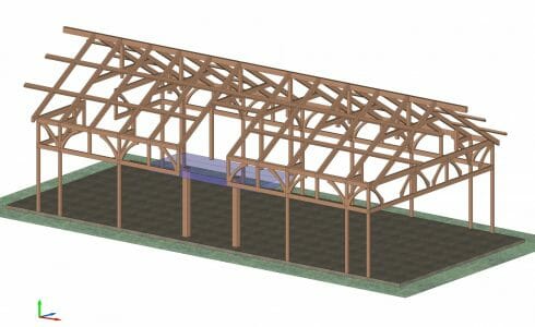 3D model of the timber frame design for The Golf Club at South River