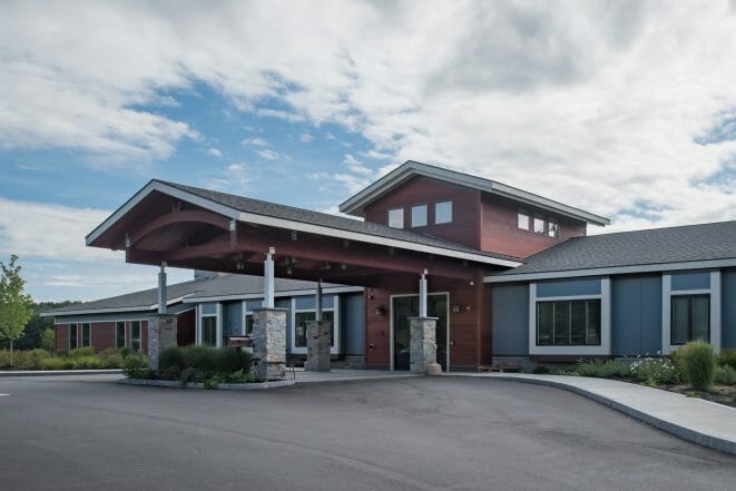 Porte Cochere Timber Frame entrance at Harmony Homes By the Bay