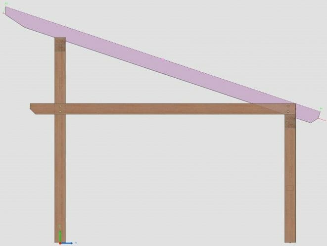 3D model of a sloped roof connection