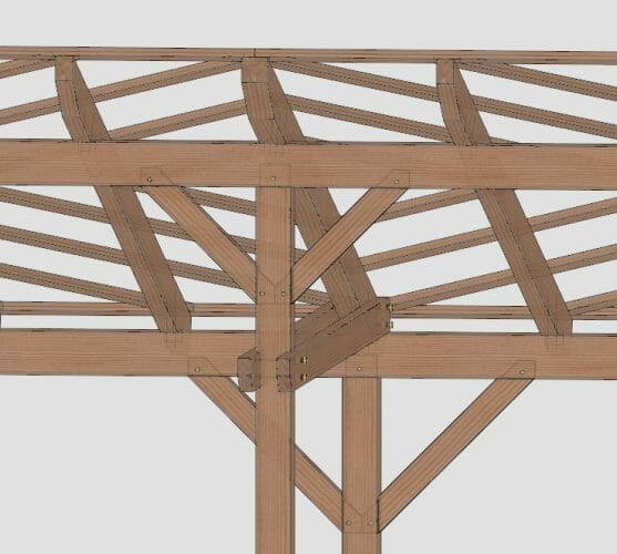 3D model of Timber Frame Porch Connection