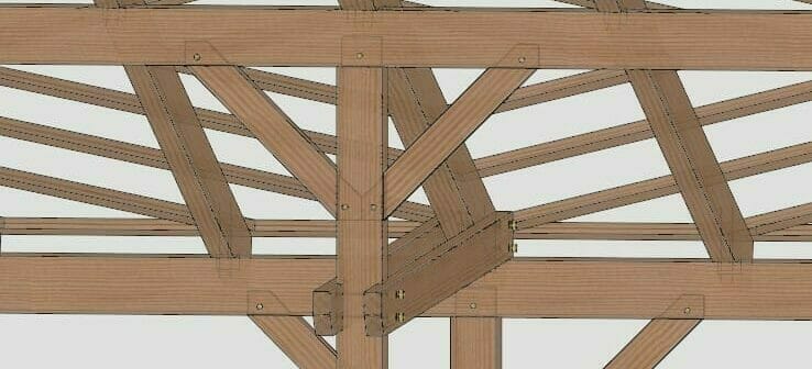 3D model of Timber Frame Porch Connection