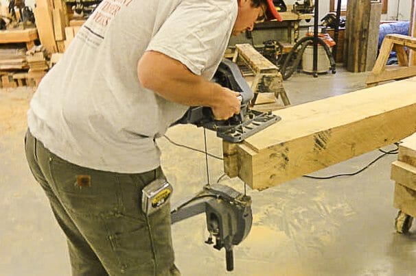 Timber Frame Using a Band Saw to Cut Beam Ends