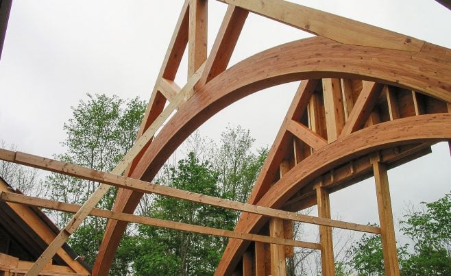 Timber trusses in place