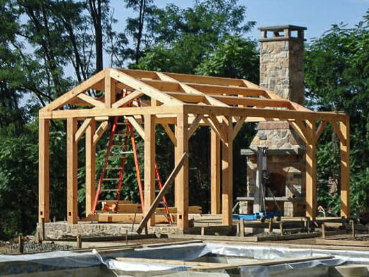 Timber Frame Pool House with Fireplace in New Jersey