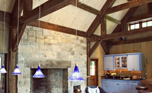 Garden Cottage Pool house in New Jersey with dark stained timber beams