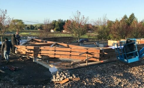 King Trusses waiting to be raised for Napa California Barn on the Paul Estate