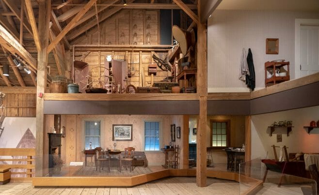 Timber Frame Beams in the Billings Farm Educational Exhibit in Vermont