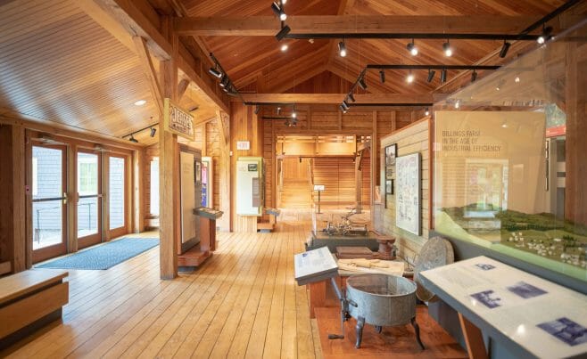 Timber Frame Beams in the Billings Farm Educational Exhibit in Vermont