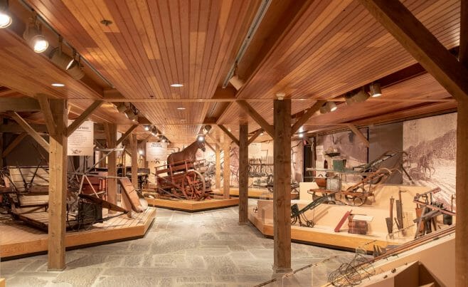 Timber Frame Beams in the Billings Farm Educational Exhibit in Vermont