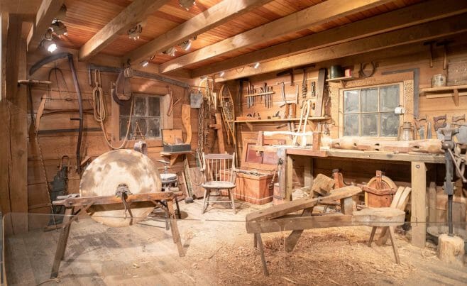 Timber Frame Beams in the Billings Farm Educational Exhibit in Vermont