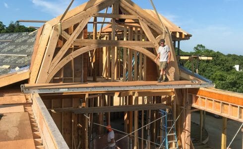 The Reclaimed Oak Hammer Beam Trusses in the Seven Gates Residence in Martha's Vineyard