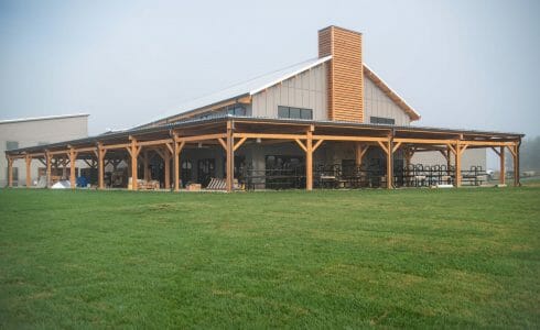 Timber Frame Dining Hall with Trusses with Steel Plates under construction at the Bechtel Reserve home of the National Boy Scouts Jamboree