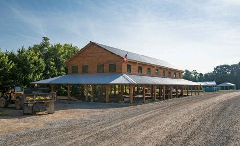 Timber Frame Dining Hall with Trusses with Steel Plates under construction at the Bechtel Reserve home of the National Boy Scouts Jamboree