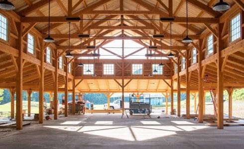 Timber Frame Dining Hall with Trusses with Steel Plates under construction at the Bechtel Reserve home of the National Boy Scouts Jamboree