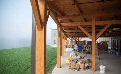 Timber frame pavilion at the Bechtel Summit in West Virginia home of the National Boy Scout Jamboree, leadership training, and Adventure Camp.