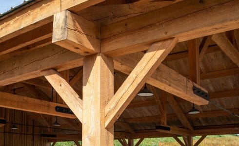 Timber frame pavilion at the Bechtel Summit in West Virginia home of the National Boy Scout Jamboree, leadership training, and Adventure Camp.