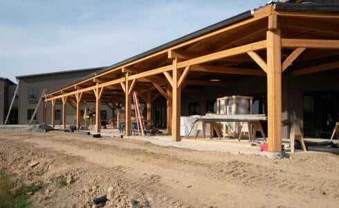 Timber frame pavilion at the Bechtel Summit in West Virginia home of the National Boy Scout Jamboree, leadership training, and Adventure Camp.