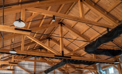 Timber Frame Dining Hall with Trusses with Steel Plates under construction at the Bechtel Reserve home of the National Boy Scouts Jamboree