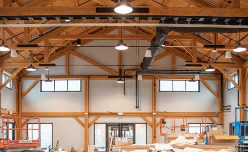 Timber Frame Dining Hall with Trusses with Steel Plates under construction at the Bechtel Reserve home of the National Boy Scouts Jamboree