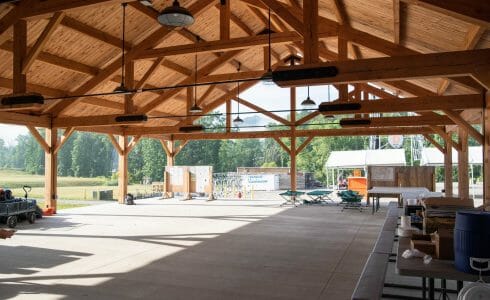 Timber frame pavilion at the Bechtel Summit in West Virginia home of the National Boy Scout Jamboree, leadership training, and Adventure Camp.