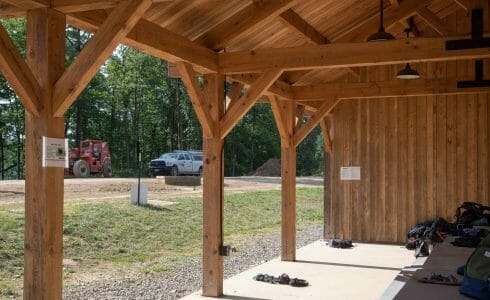 Timber frame pavilion at the Bechtel Summit in West Virginia home of the National Boy Scout Jamboree, leadership training, and Adventure Camp.