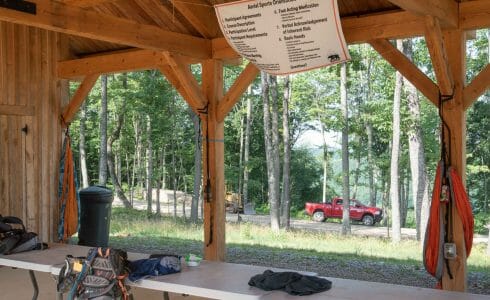 Timber frame pavilion at the Bechtel Summit in West Virginia home of the National Boy Scout Jamboree, leadership training, and Adventure Camp.