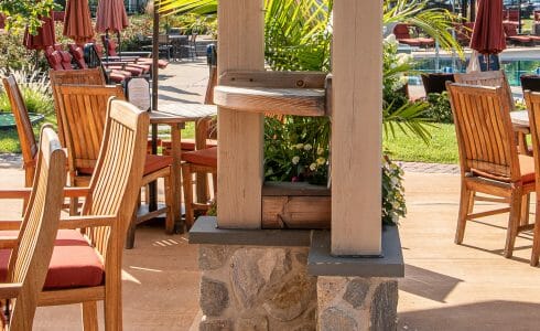 Timber Frame Pool Pavilion and covered Bar Lounge area at Fiddlers Elbow in Bedminster Township, NJ