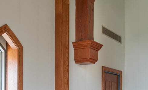 Timber Corbel on the trusses in the student center at Grove City College