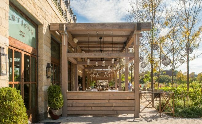 The Delamar Hotel Pergola Outdoor Dining and Seating Area in Hartford, CT