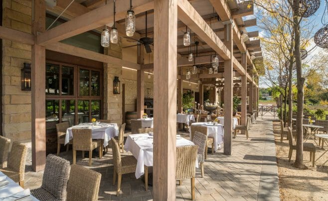 The Delamar Hotel Pergola Outdoor Dining and Seating Area in Hartford, CT