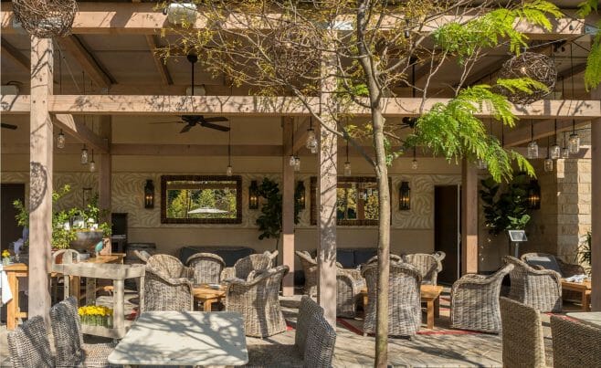 The Delamar Hotel Pergola Outdoor Dining and Seating Area in Hartford, CT