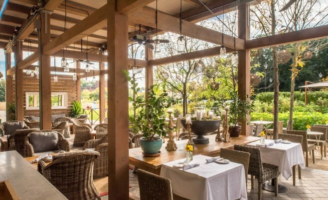 The Delamar Hotel Pergola Outdoor Dining and Seating Area in Hartford, CT