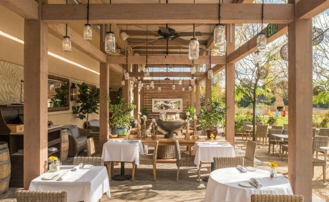 The Delamar Hotel Pergola Outdoor Dining and Seating Area in Hartford, CT