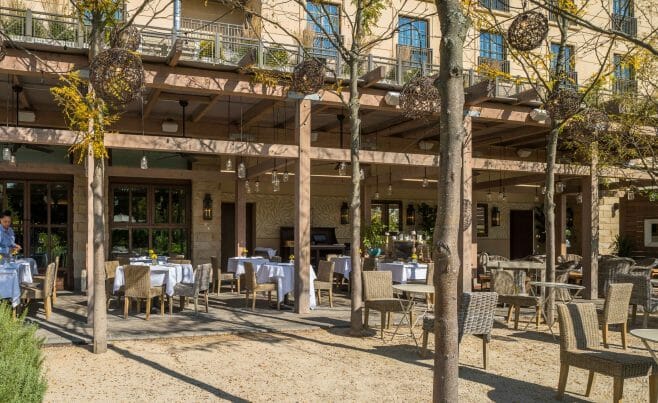 The Delamar Hotel Pergola Outdoor Dining and Seating Area in Hartford, CT