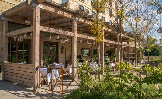 The Delamar Hotel Pergola Outdoor Dining and Seating Area in Hartford, CT