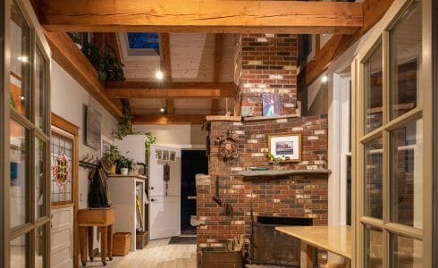 Vermont Home Sun Room Addition with natural, rough cut Hemlock.