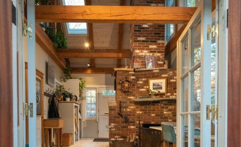 Vermont Home Sun Room Addition with natural, rough cut Hemlock.