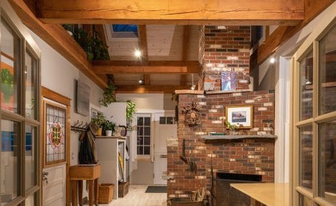 Vermont Home Sun Room Addition with natural, rough cut Hemlock.