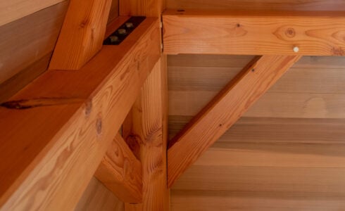 Traditional Joinery details featuring Timber Pegs in the Martha's Vineyard Guest Cottage