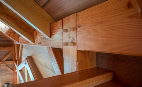 Traditional Joinery details featuring Timber Pegs in the Martha's Vineyard Guest Cottage