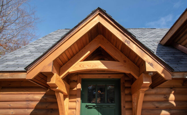 Decorative Timber Truss over Door Way to Ski House