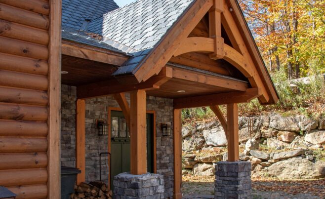 Decorative Overhead Door Truss on the Exterior of a Ski House