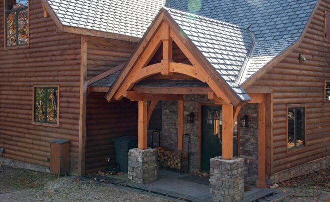 Decorative Overhead Door Truss on the Exterior of a Ski House