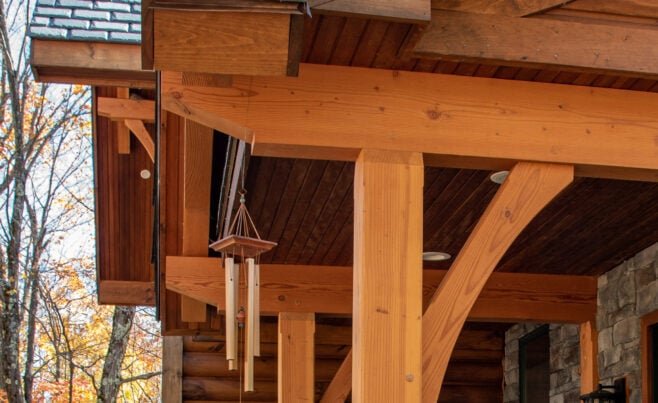 Timber Post Details on Decorative Truss Entry Way