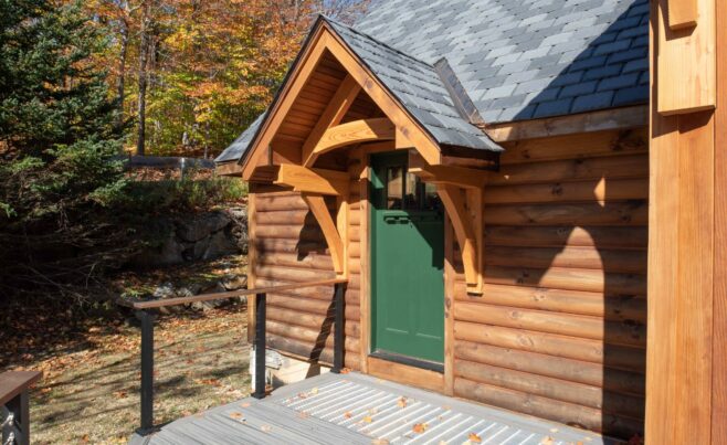 Decorative Overhead Door Truss on the Exterior of a Ski House