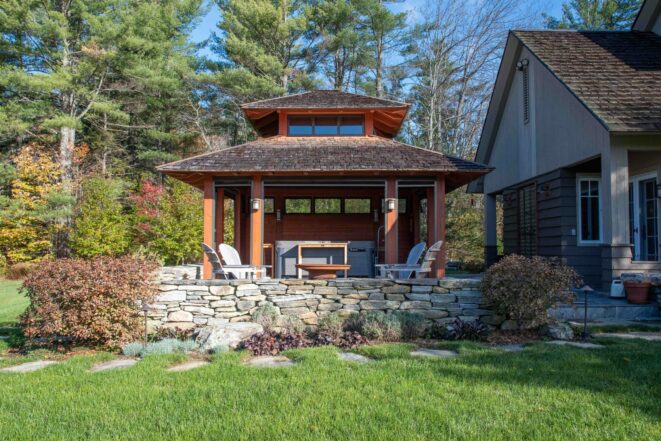 Hot Tub Pavilion overlooking the pond