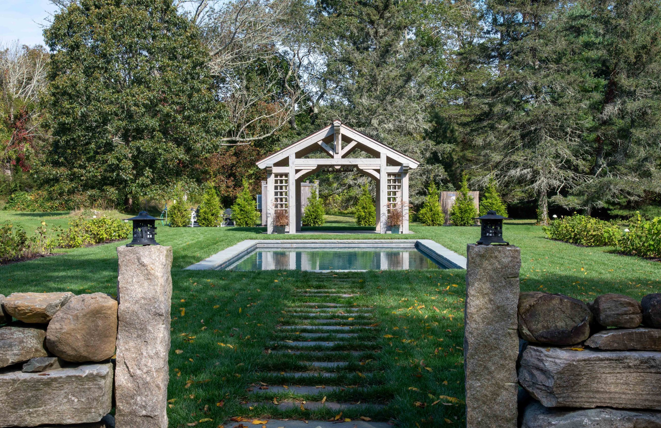 Weathered Timber Frame Pool Pavilion