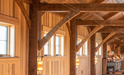 Detail image showing timber posts and curved braces